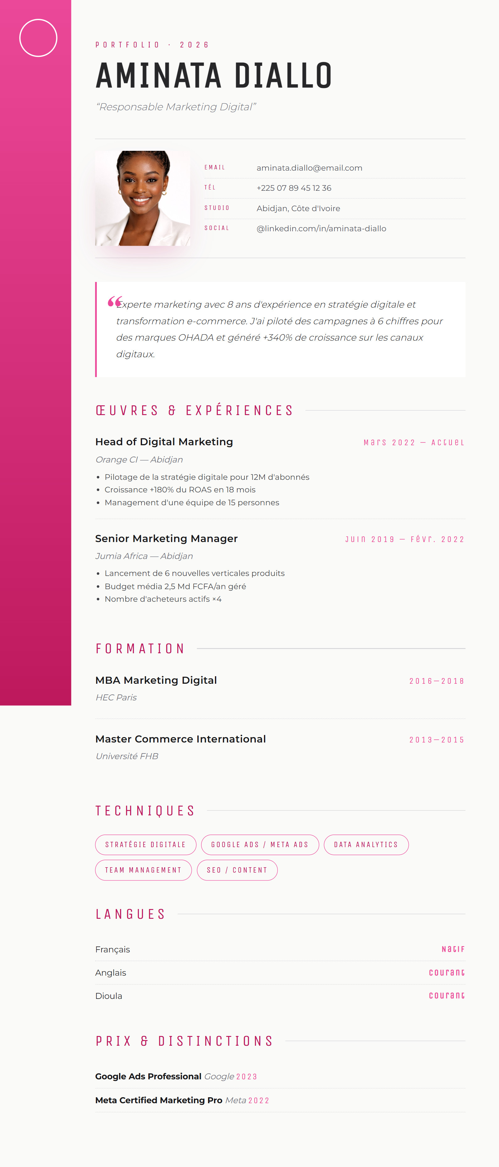 Aperçu Artiste Portfolio